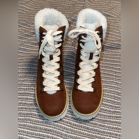 Oasis Society Shoes - Women's Brown Faux-Shearling Lace-Up Ankle Booties
